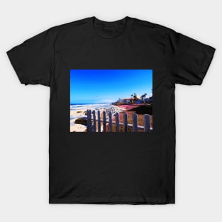 House on the shore blue sky ocean San Diego California T-Shirt